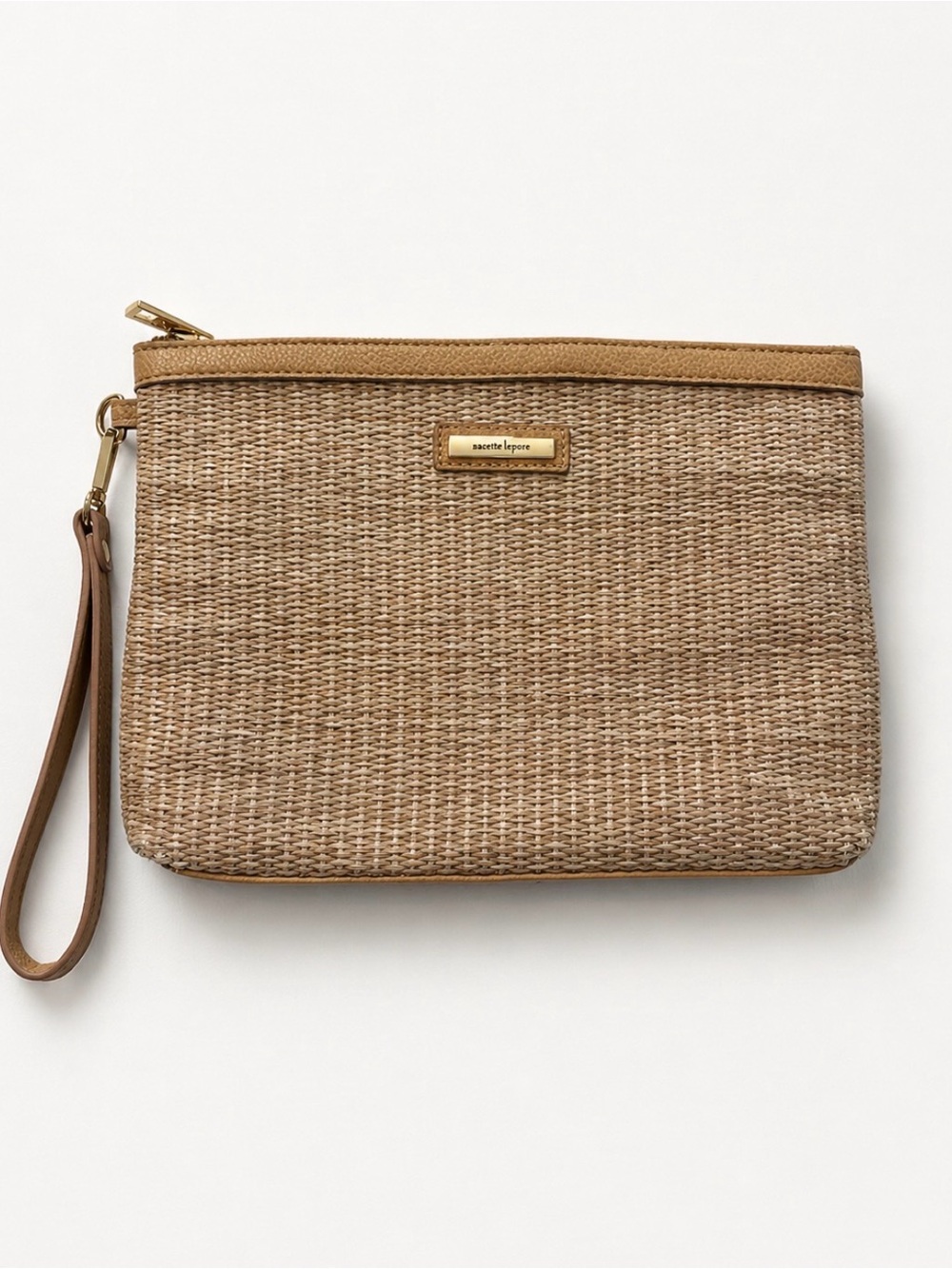 Nanette Lepore Straw Wristlet Clutch - Neutral Tan